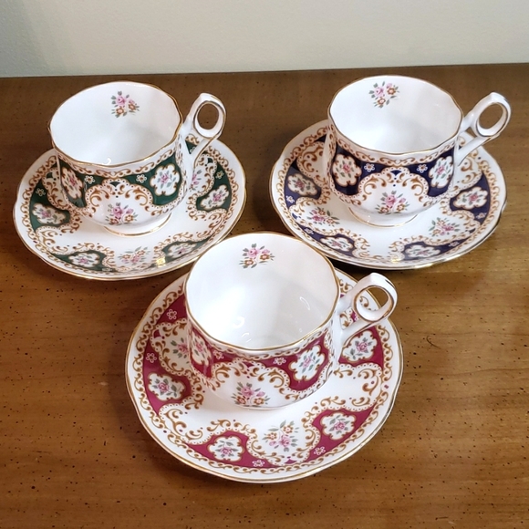 Vintage Rosina Fine Bone China Cups & Saucers lot of 3 EUC - Picture 2 of 12